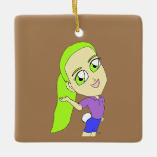 chibi girl with a bunny tail ceramic ornament