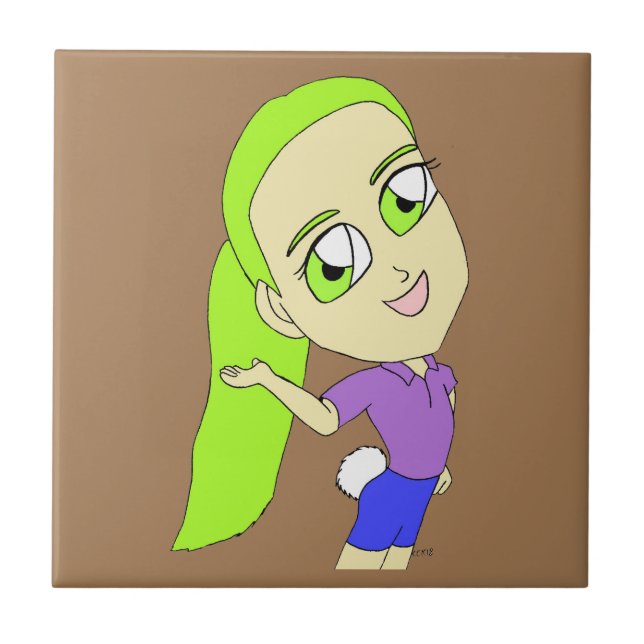 chibi girl with a bunny tail  ceramic tile (Front)
