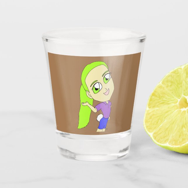 chibi girl with a bunny tail  shot glass (Front)