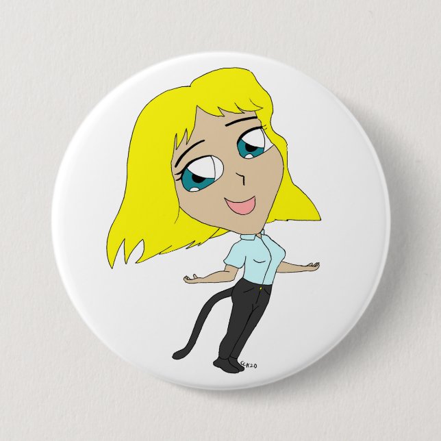 chibi girl with a tail  7.5 cm round badge (Front)