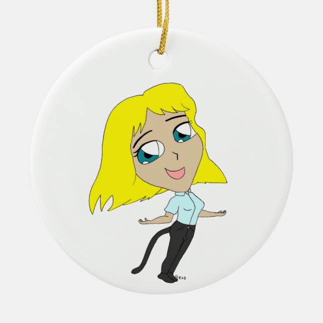 chibi girl with a tail    ceramic ornament (Front)