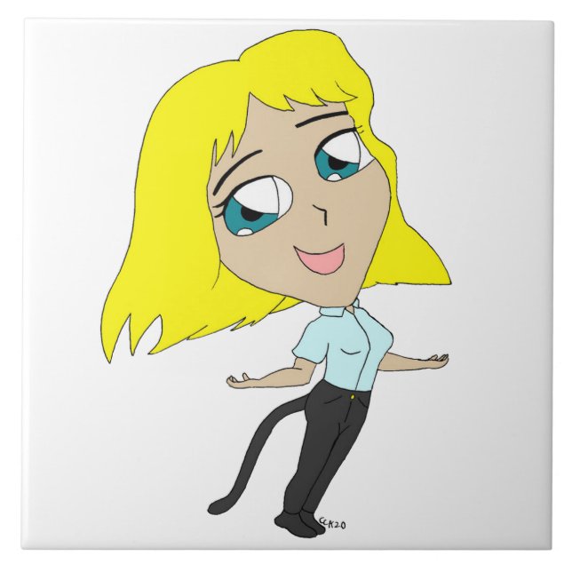 chibi girl with a tail   ceramic tile (Front)
