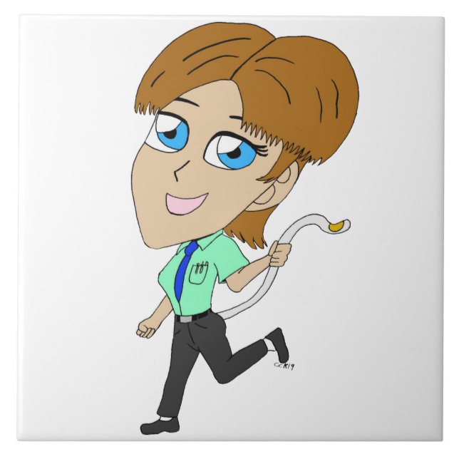 chibi girl with a tail    ceramic tile (Front)
