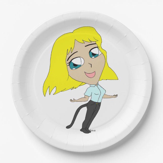 chibi girl with a tail    paper plate (Front)