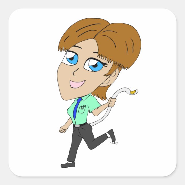 chibi girl with a tail    square sticker (Front)