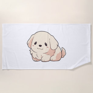 Chibi Golden Retriever Puppy Beach Towel