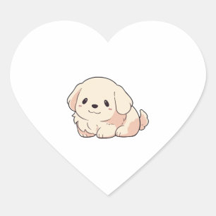 Chibi Golden Retriever Puppy Heart Sticker