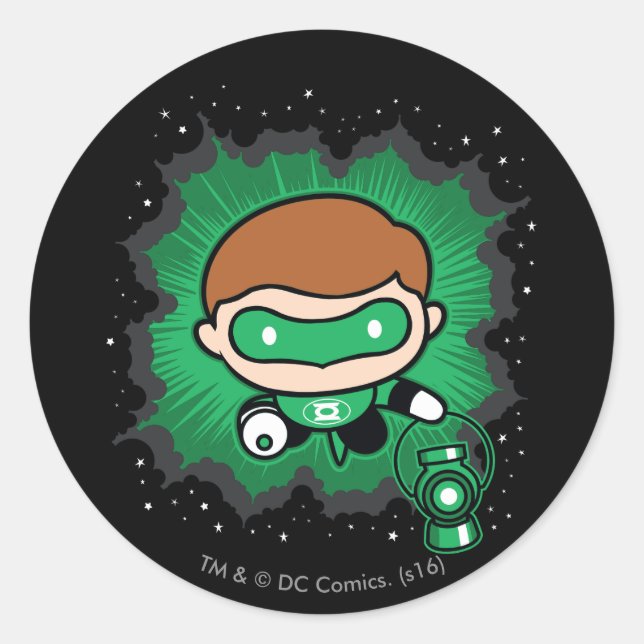 Chibi Green Lantern Flying Through Space Classic Round Sticker (Front)