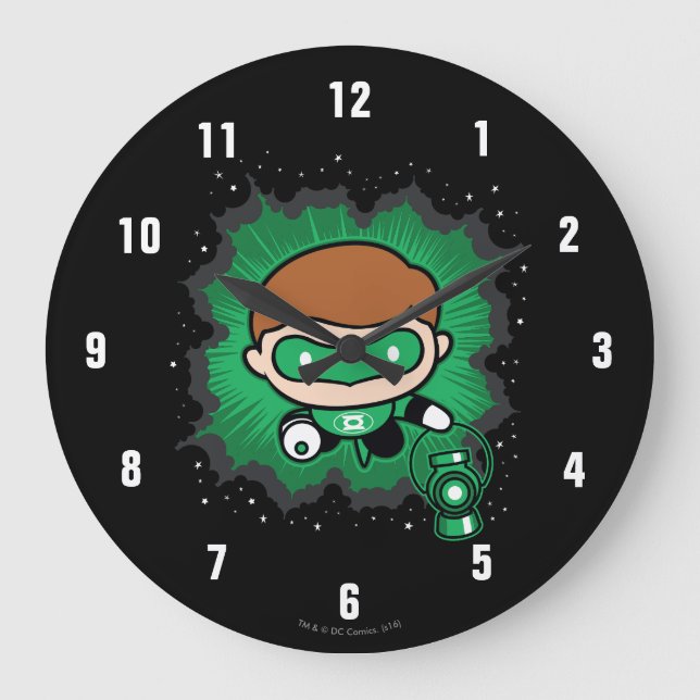 Chibi Green Lantern Flying Through Space Large Clock (Front)