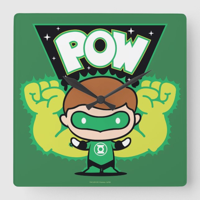 Chibi Green Lantern Forming Giant Fists Square Wall Clock (Front)