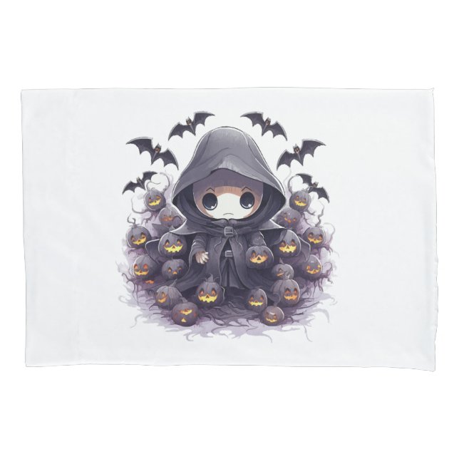 Chibi Grim Reaper Halloween - Adorable Dark Fantas Pillowcase (Front)