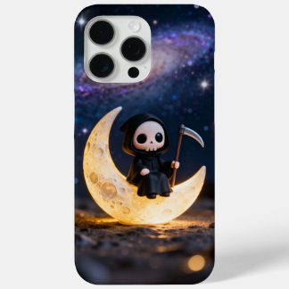 chibi grim reaper sitting on a crescent moon iPhone 15 pro max case
