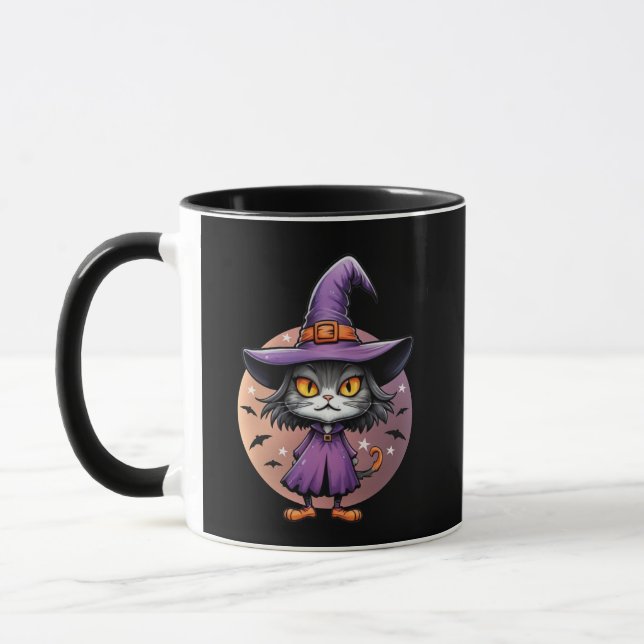 Chibi Halloween Witch Cat Mug (Left)