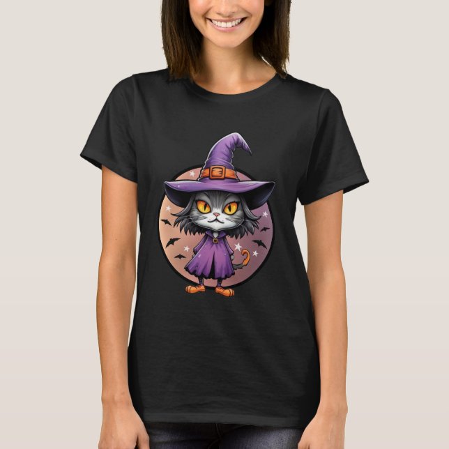Chibi Halloween Witch Cat T-Shirt (Front)