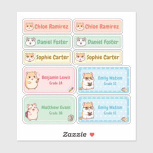 Chibi Hamster Name Labels – Pastel School Stickers