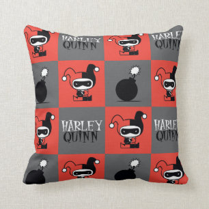 Chibi Harley Quinn Chequered Pattern Cushion