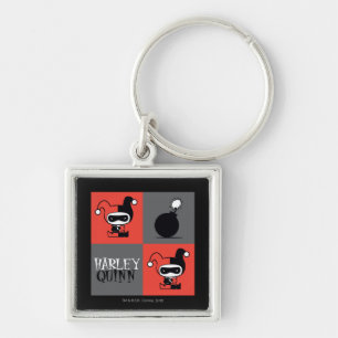 Chibi Harley Quinn Chequered Pattern Key Ring