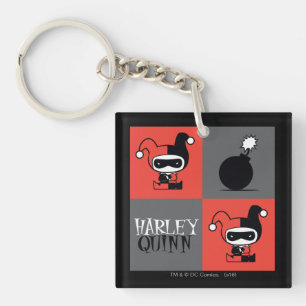 Chibi Harley Quinn Chequered Pattern Key Ring