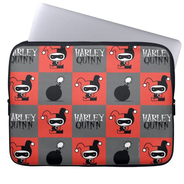 Chibi Harley Quinn Chequered Pattern Laptop Sleeve (Front)