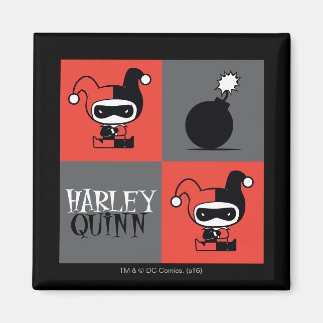 Chibi Harley Quinn Chequered Pattern Magnet (Front)
