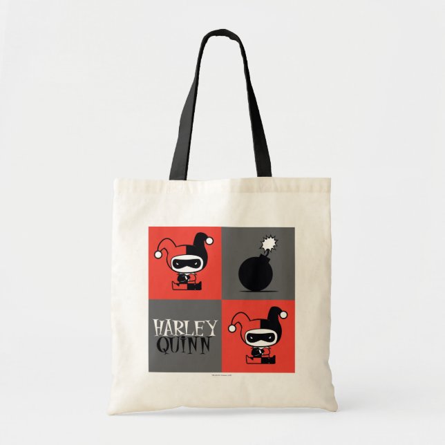 Chibi Harley Quinn Chequered Pattern Tote Bag (Front)