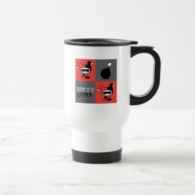 Chibi Harley Quinn Chequered Pattern Travel Mug (Right)
