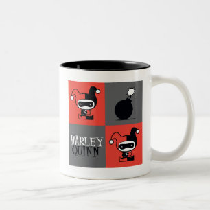 Chibi Harley Quinn Chequered Pattern Two-Tone Coffee Mug