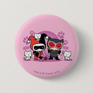 Chibi Harley Quinn & Chibi Catwoman With Cats 6 Cm Round Badge