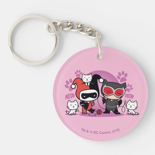 Chibi Harley Quinn & Chibi Catwoman With Cats Key Ring (Front)