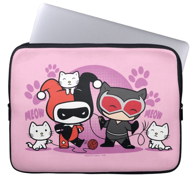 Chibi Harley Quinn & Chibi Catwoman With Cats Laptop Sleeve (Front)