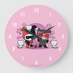 Chibi Harley Quinn & Chibi Catwoman With Cats Large Clock