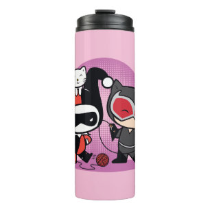 Chibi Harley Quinn & Chibi Catwoman With Cats Thermal Tumbler