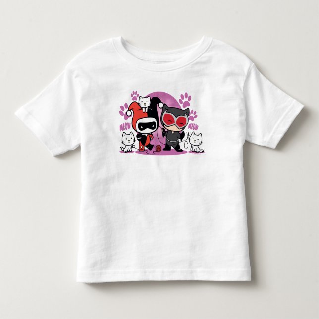 Chibi Harley Quinn & Chibi Catwoman With Cats Toddler T-Shirt (Front)
