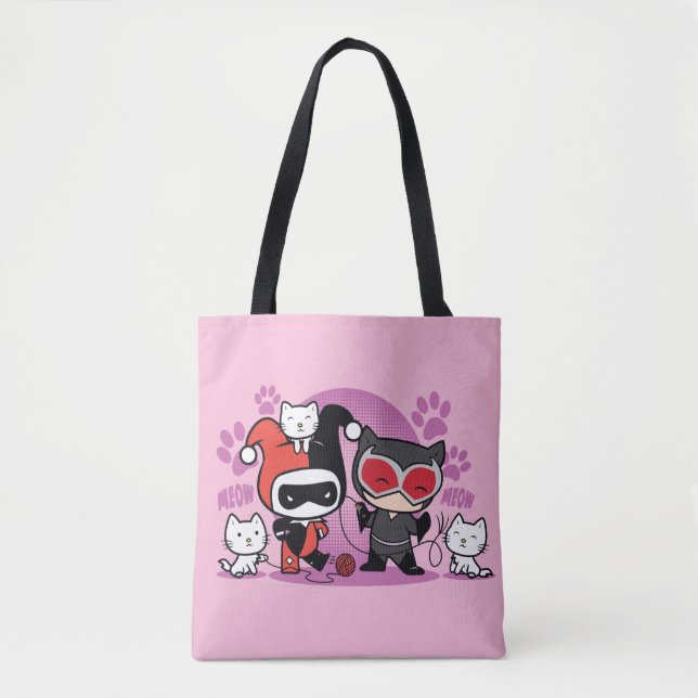 Chibi Harley Quinn & Chibi Catwoman With Cats Tote Bag (Front)