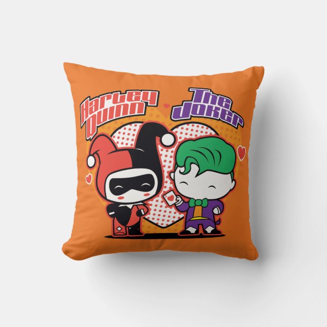 Chibi Harley Quinn & Chibi Joker Hearts Cushion (Front)