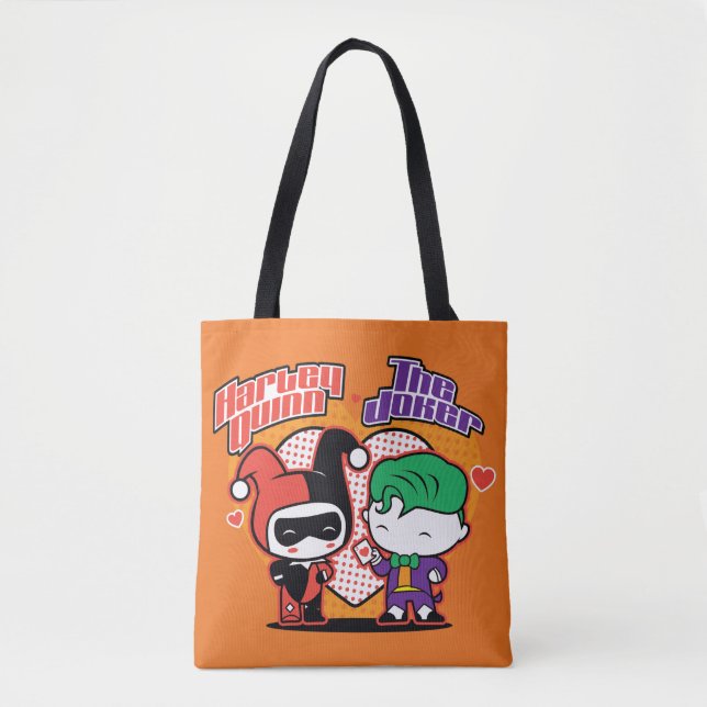 Chibi Harley Quinn & Chibi Joker Hearts Tote Bag (Front)