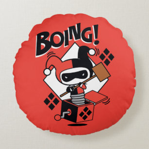 Chibi Harley-Quinn-In-A-Box With Hammer Round Cushion