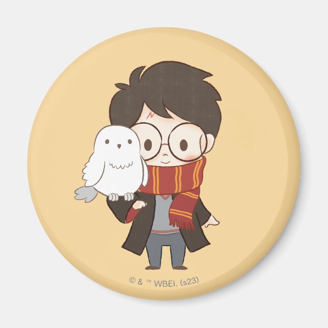 Chibi HARRY POTTER™ & Hedwig Magnet (Front)