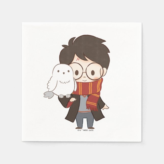 Chibi HARRY POTTER™ & Hedwig Napkin (Front)