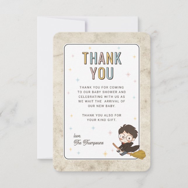 Chibi Harry Potter Wizard Baby Shower Thank You Card (Front)