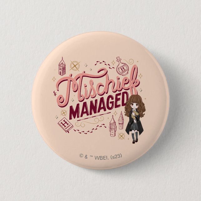 Chibi Hermione "Mischief Managed" 6 Cm Round Badge (Front)