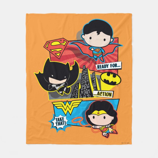 Chibi Heroes Ready For Action! Fleece Blanket (Front)