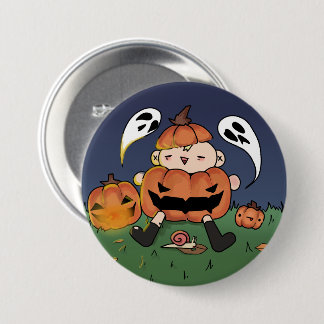 Chibi in Pumpkin Costume, Halloween Theme Button