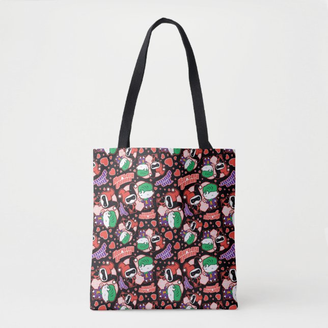 Chibi Joker and Harley Heart Pattern Tote Bag (Front)