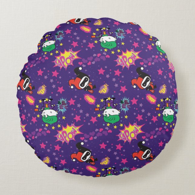 Chibi Joker and Harley Pattern Round Cushion (Front)