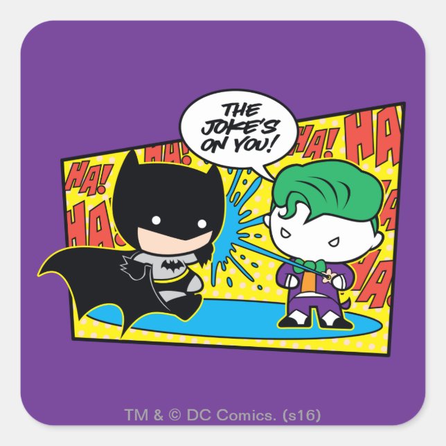 Chibi Joker Pranking Chibi Batman Square Sticker (Front)