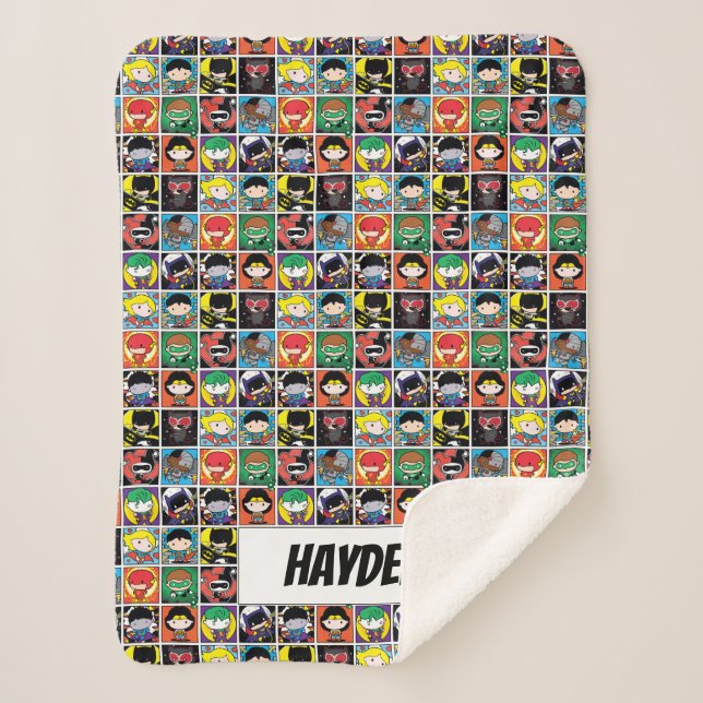 Chibi Justice League Character Pattern Sherpa Blanket (Front)