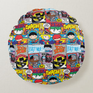 Chibi Justice League Comic Book Pattern Round Cushion
