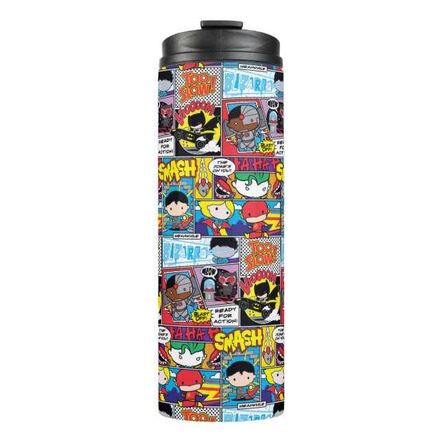 Chibi Justice League Comic Book Pattern Thermal Tumbler (Front)