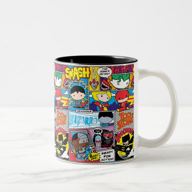 Chibi Justice League Comic Book Pattern Two-Tone Coffee Mug (Right)